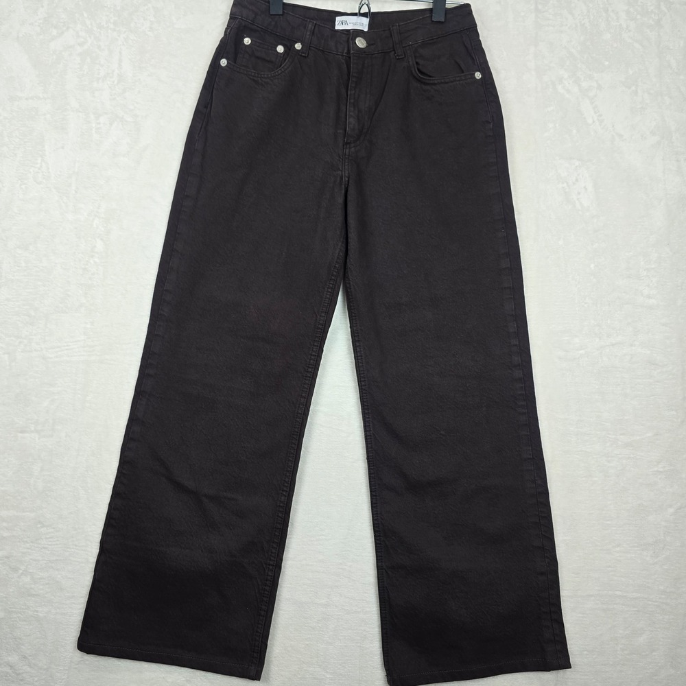 Zara Dark Brown High Waisted Wide Leg Denim Jeans Size 6 non-stretch